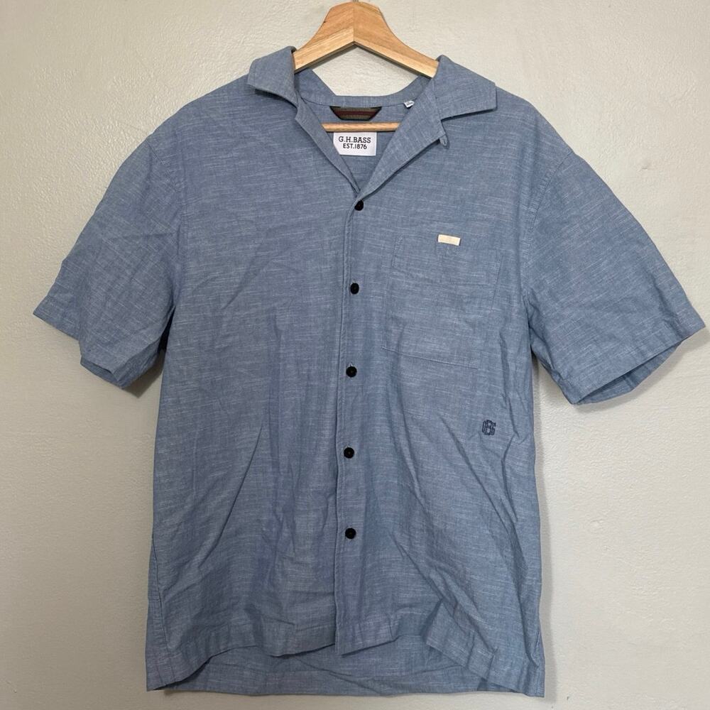 Men's G.H. Bass Size S Lyon Short Sleeve Blue Button Down Chambray Casual Cotton